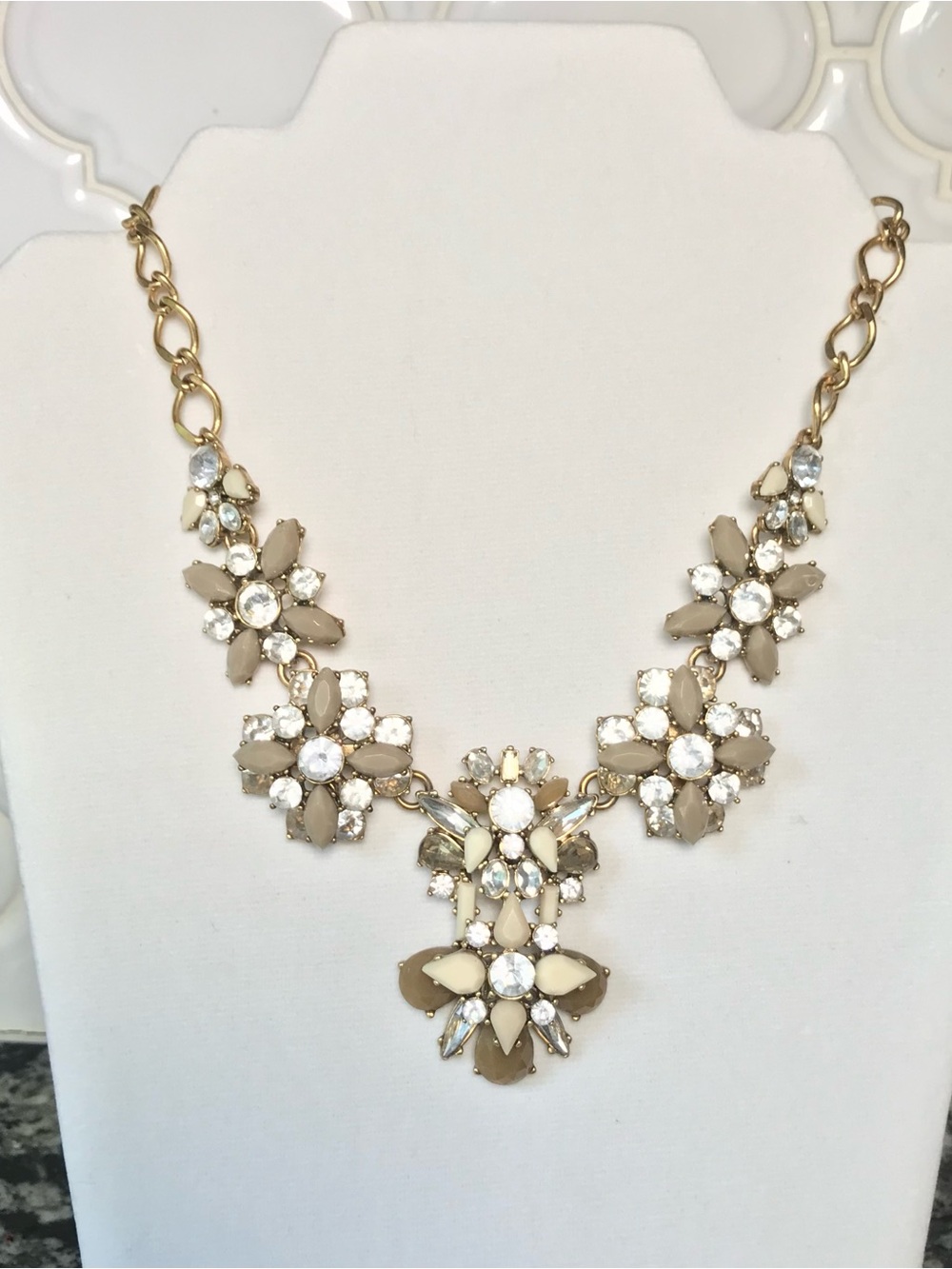 J Crew Statement Necklace Teardrop Cocoa Ivory & Crystal